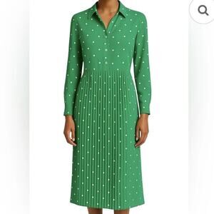 J Jill Wearever Green Polka Dot Pleated Shirt Dress Size XL Petite